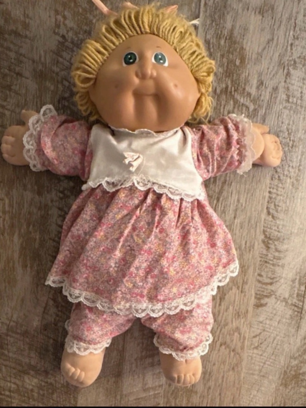 Pink Floral Cabbage Patch–Style Soft Body Doll with Lace Outfit